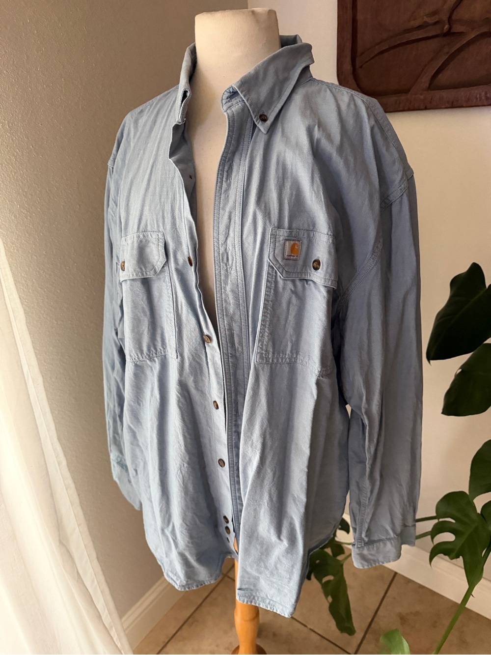 Title: Carhartt Original Fit Men’s XL Light Blue Long Sleeve Work Shirt Button
